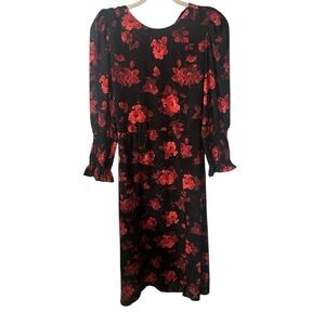Chelsea Red and Black Ruffled  maxi Tiered Long Sleeve Dress